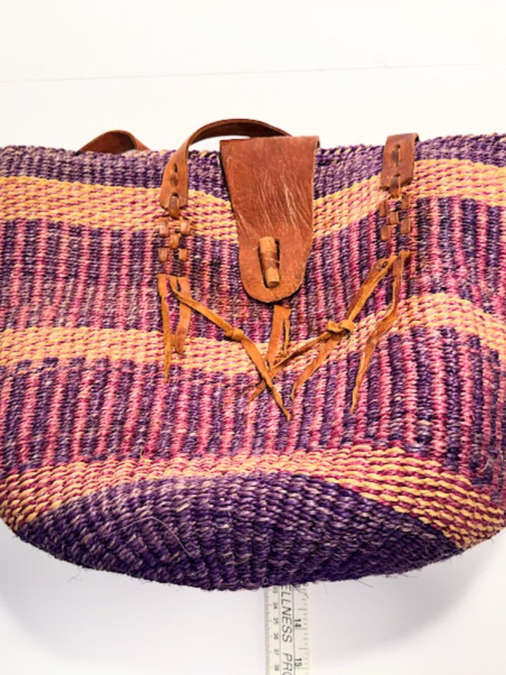 Vintage Woven Multicolor Sisal Tote - Picture 6 of 7